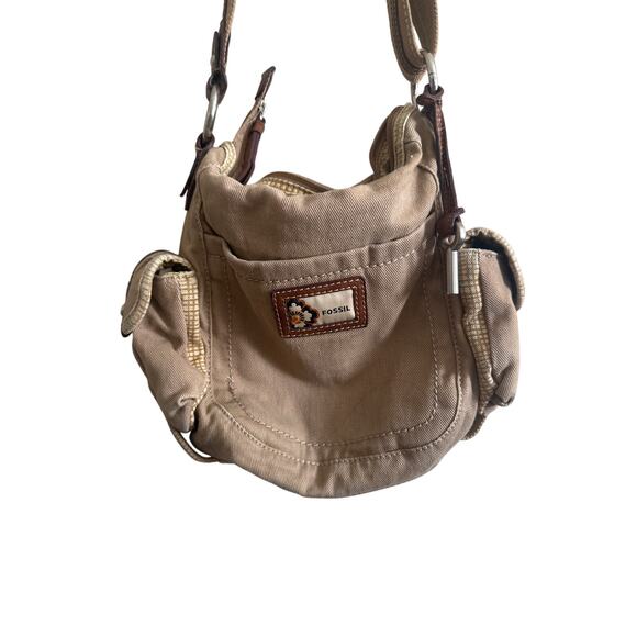 Fossil canvas crossbody bag with leather trim - Picture 1 of 6